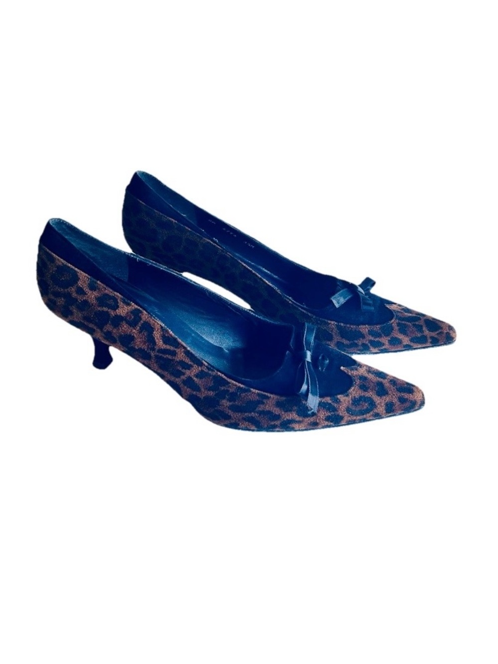 Stuart Weitzman Brown Black Suede Leopard Print Point Toe Heels size 8.5